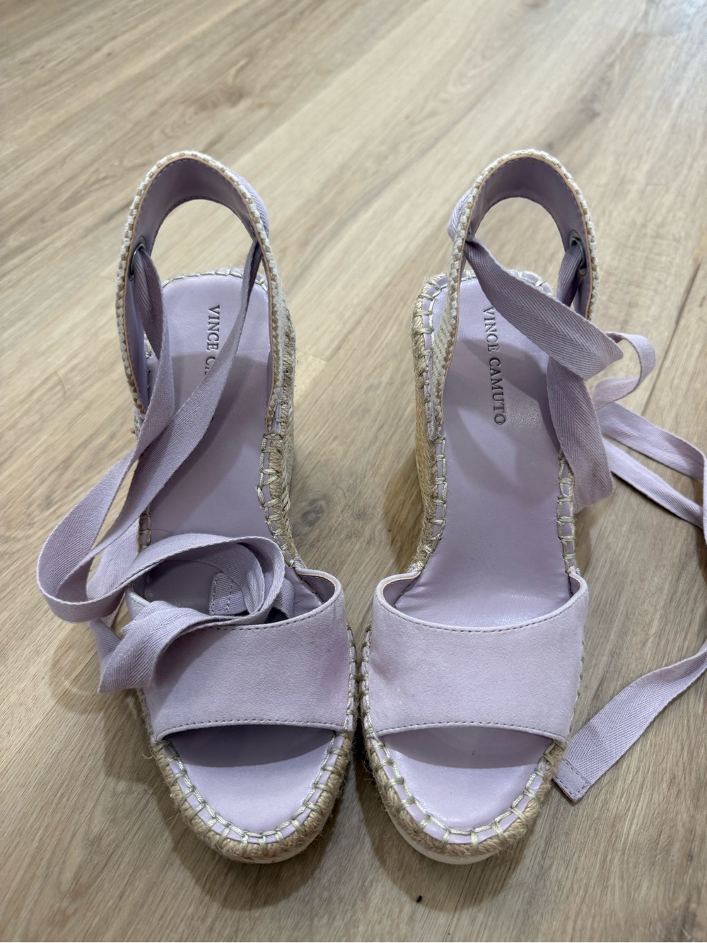 Vince Camuto Bendsen Lilac Espadrille Wedge Sandals with Ankle Tie